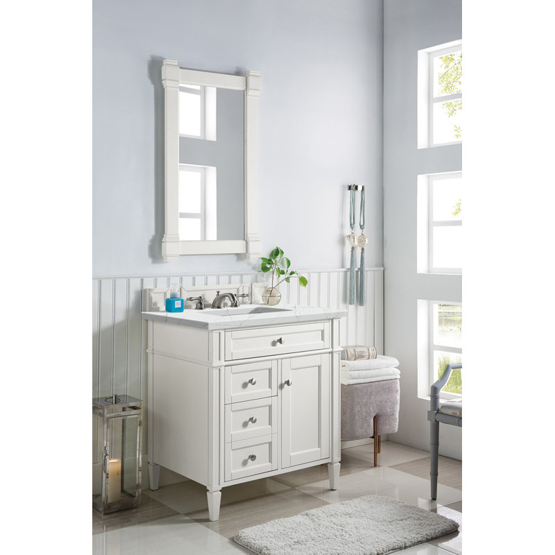 Brittany 30'' W Single Vanity, Bright White, Ethereal Noctis, 8" Widespread