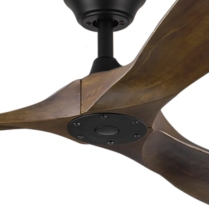 Grand ventilateur de plafond en bois massif à 3 pales avec télécommande, 70", Noir avec pales noyer foncé