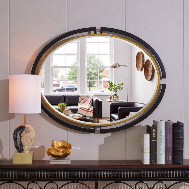 Metal Round Wall Mirror;Bathroom / Vanity Mirror;Metal Flat Wall Mirror, 35.8" x 28"