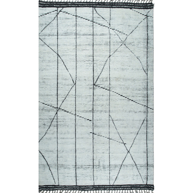 Tapis ivoire raffiné en laine noué à la main Marrakech, Rectangle de 5 pi x 8 pi