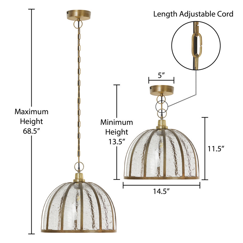 Pollman 14.5"W Brass Pendant Light with Glass and Metal Shade