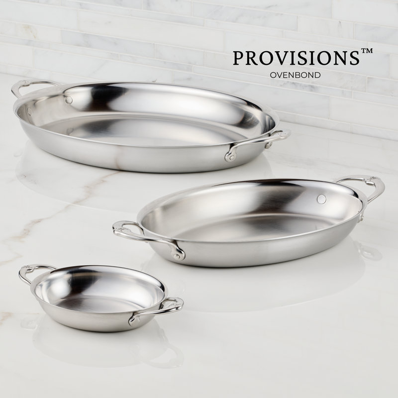 Set Of 2, Stainless Steel 13oz Oval Au Gratin, Small (6.5" X 5.5" Each)