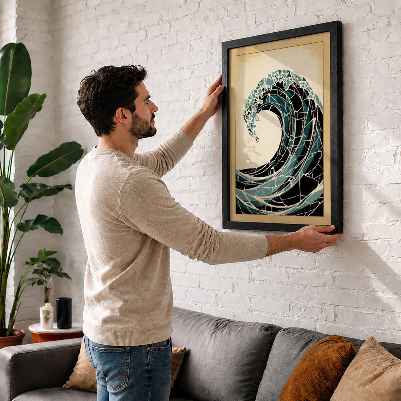 The Great Wave Japandi - Print, A3 - 42.0 x 29.7 cm, White