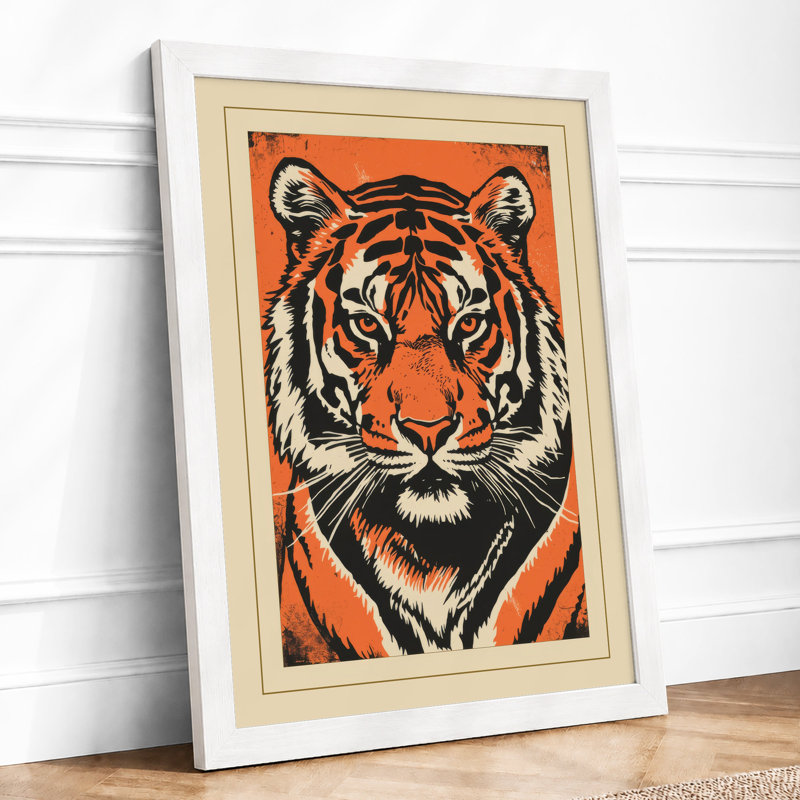 Tiger Face Direct Geometric - Framed Print, A3 - 42.0 x 29.7 cm, White