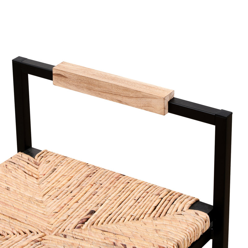 2 Water Hyacinth Grass Bar Stools With Back - Iron Frame Modern Chic Design Fits Kitchen, Home, Office 15.49"(w)x31.5''(h) Easy To Assemble 2pcs Woven Stable Counter Height Chairs For Restaurant,