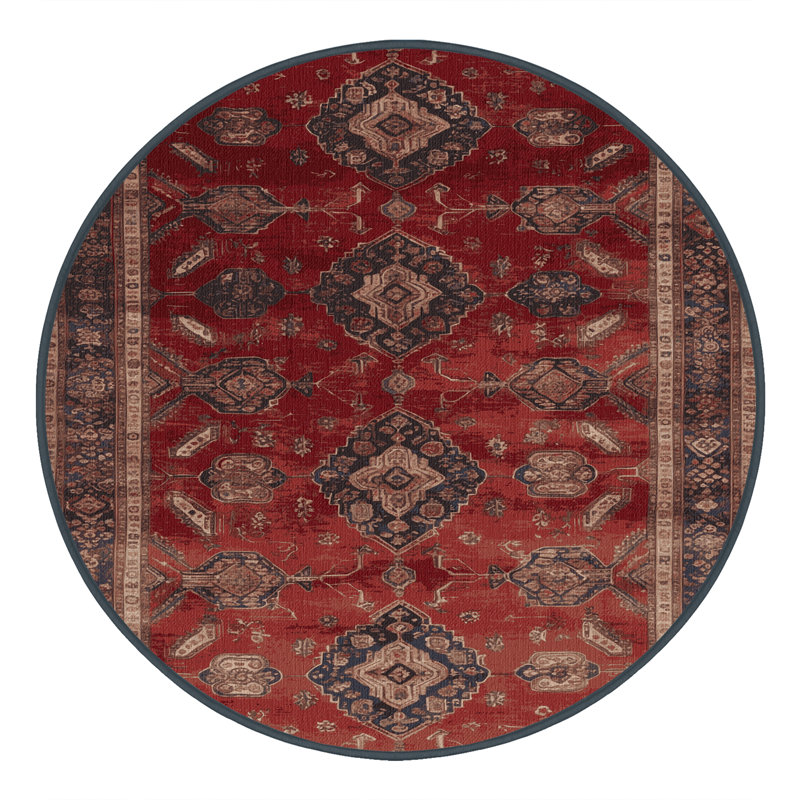 Tapis persan noir lavable à la machine, Rond 6 pi