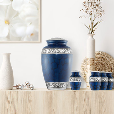Etched Urn Set, 1 Large and 4 Small