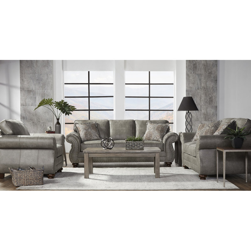 Leinster Faux Leather Upholstered Nailhead Sofa, Loveseat, And Chair Set