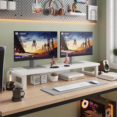 Dual Monitor Stand Riser, Wood And Steel Monitor Stand Riser, Computer Monitor Stand