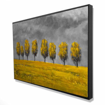 Yellow Trees in a Field - Contemporary Framed Canvas Art