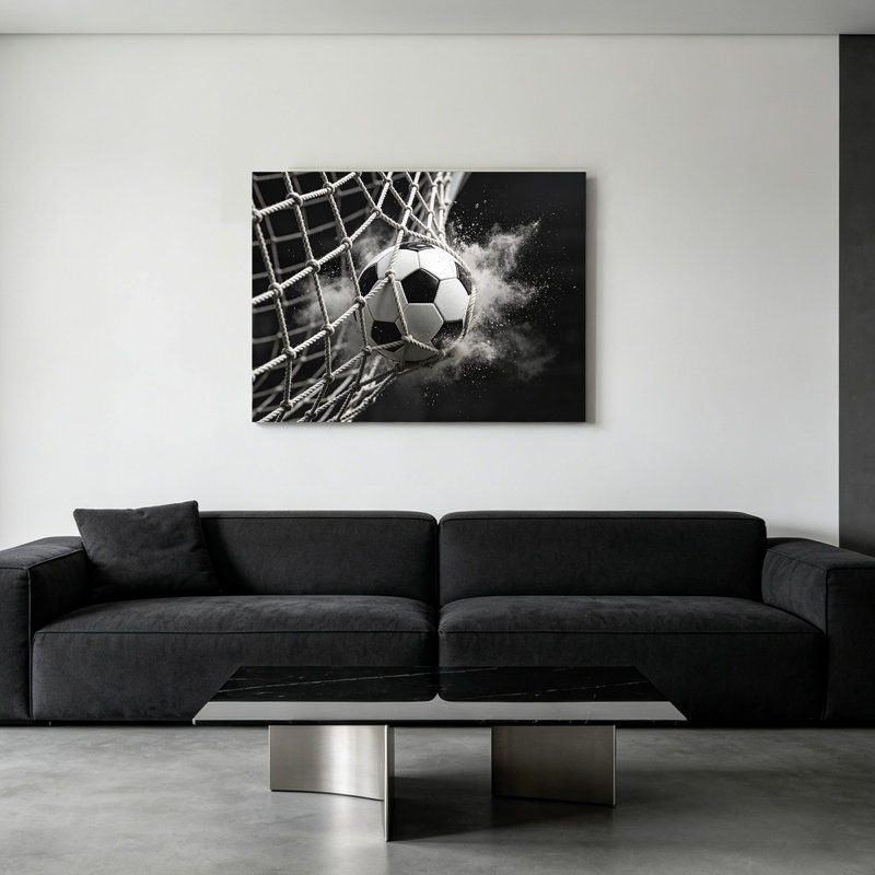 Impression sur toile de ballon de soccer noir et blanc éclatant, art mural à thème sportif pour chambre de garçon, homme des cavernes