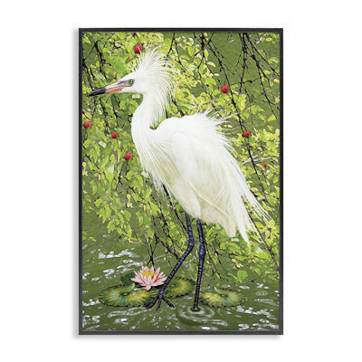 Sophisticated Heron in Pond Shore Framed Giclee, design by Rosiland Solomon