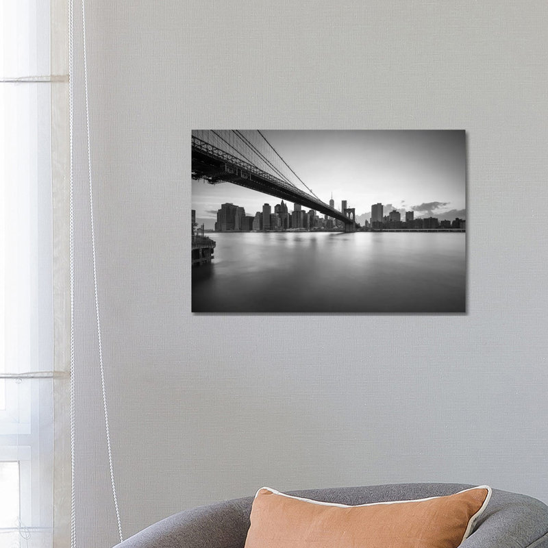 Brooklyn Bridge Black and White 1 Piece Wrapped Canvas Wall Art, 66.04 cm H x 45.72 cm W x 3.175 cm D