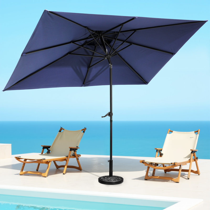 Parasol de marché rectangulaire de 116 po x 77 po avec base, Marine