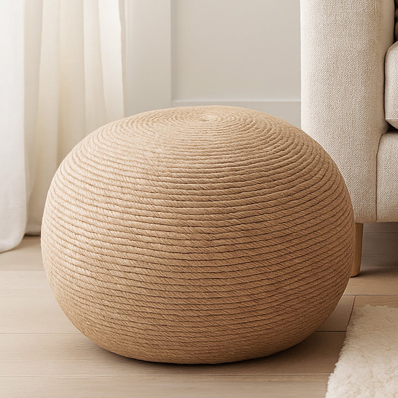 Kristie Upholstered Pouf, Beige