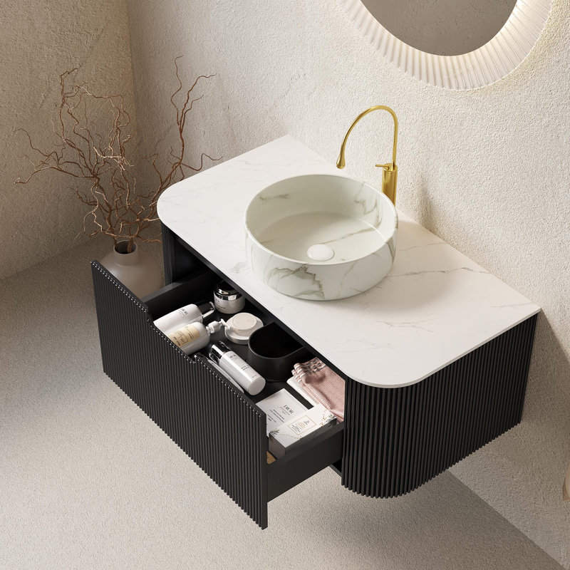 Meuble-lavabo flottant de luxe, Blanc pierre, 36