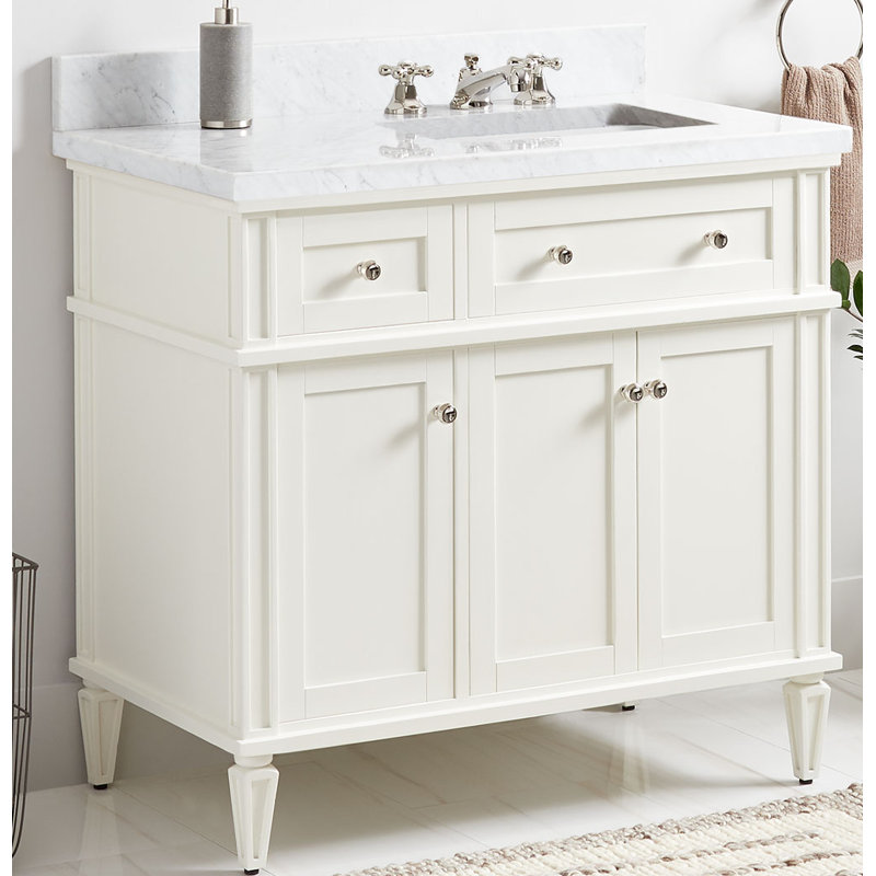 36" Elmdale Single Bathroom Vanity Set with Rectangular Undermount Sink, Absolute Black Granite