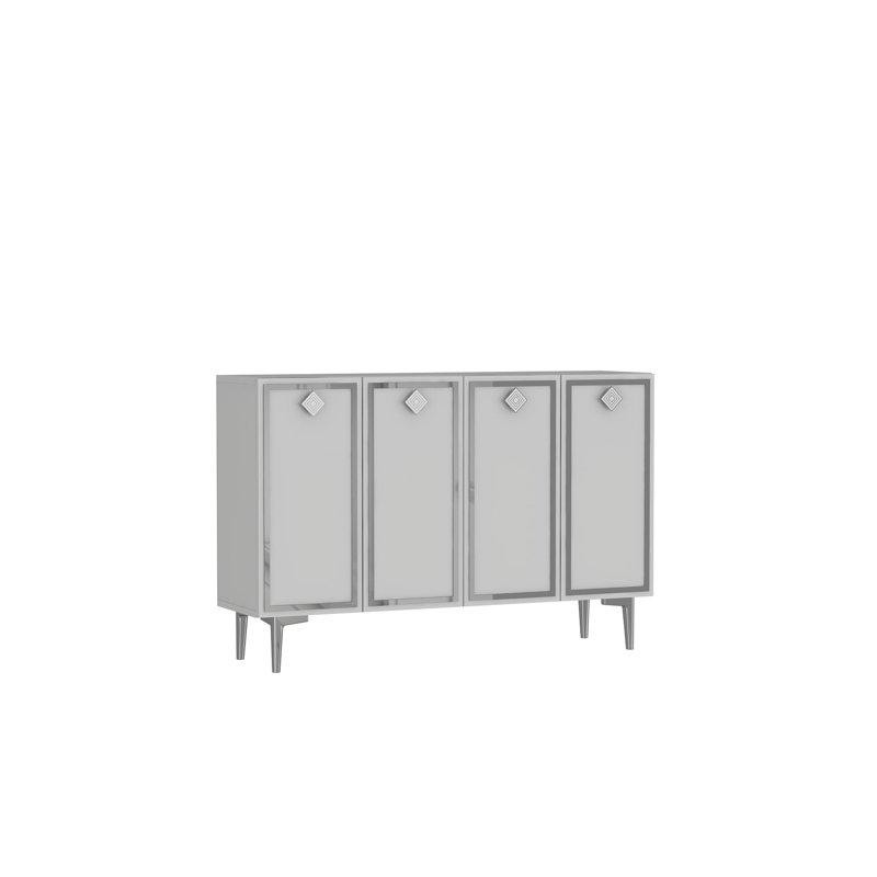 Console moderne avec tablettes multiples, blanc et argent, 47,2 po x 29,5 po x 11,6 po | 100% panneau de particules enduit de mélamine, épaisseur: 0,71 pouce | Conception murale, élégante et fonctionnelle pour le salon ou le couloir