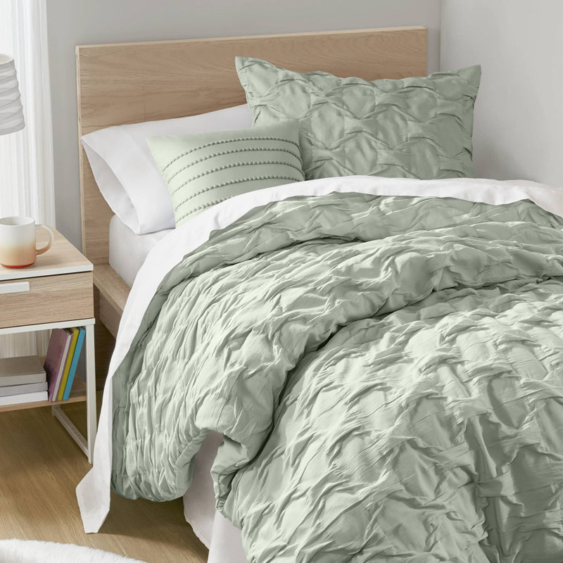 Bailey Green Diamond Pucker Woven Wrinkle Resistant 3-Piece Twin/Twin XL Comforter Set, Green