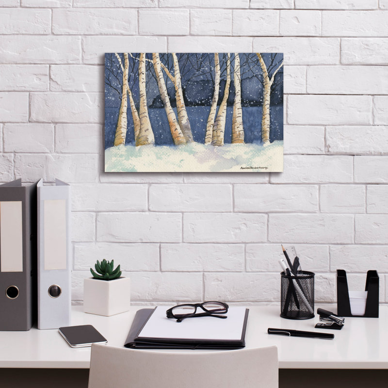 Art mural sur toile «Birch, Snowy Night» par Annelein Beukenkamp, H 12 po x l 18 po x P 0,75 po