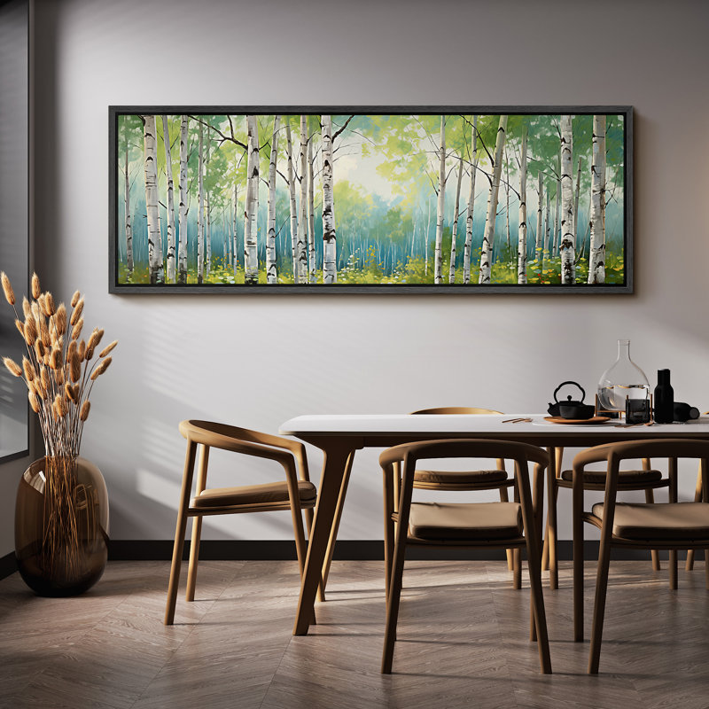 «Aspen Birch Verdant Spring Birches Lush Woodland», reproduction d'art sur toile, H 20 po x l 60 po, Noir, noir, noir, noir