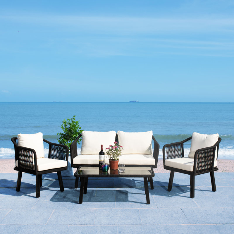 Torsla Black and Beige 4-Piece Rope Patio Set