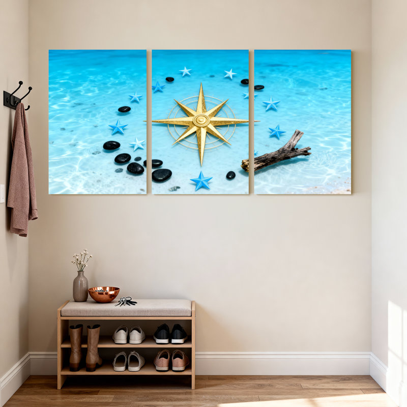 Ensemble de 3 impressions sur toile Golden Rocks Blue Water Stars Rocks Driftwood, H 18 po x l 36 po