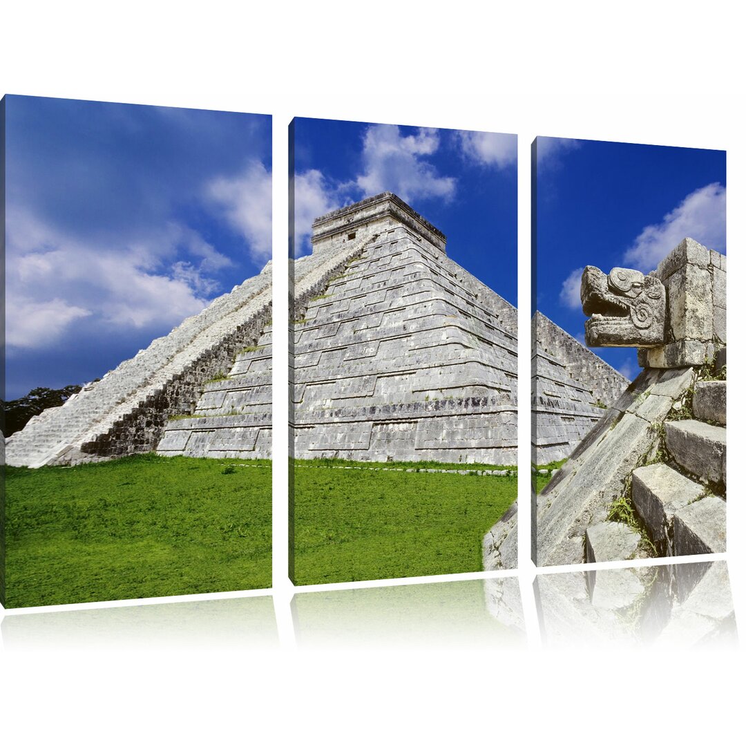 3-tlg. Leinwandbilder-Set „Schöner Maya-Tempel in Mexiko“, Fotodruck 