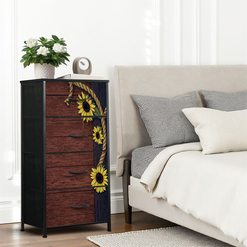 4 Drawer Dresser for Bedroom, Narrow Chest of Drawers, Wooden Top and Study Iron Frame 18"x37.5"-(WxH)
