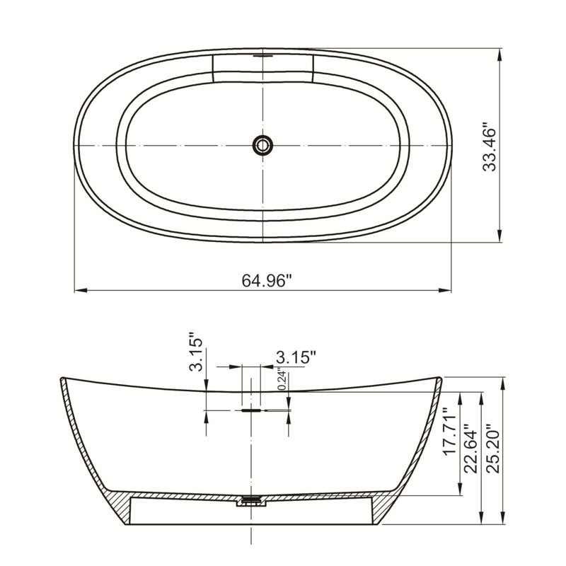 Baignoire de salle de bain autoportante en pierre artificielle 65 pouces