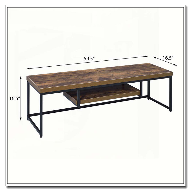 Weathered Oak and Black 1-shelf TV Stand, 16.5"H x 59.5"L x 16.5"W, Black/Brown