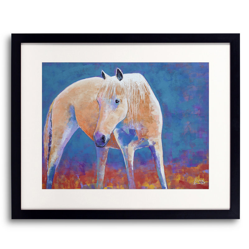 Golden Horse Print, 17.25" H x 21.25" W x 0.88" D, Black Framed Paper, White
