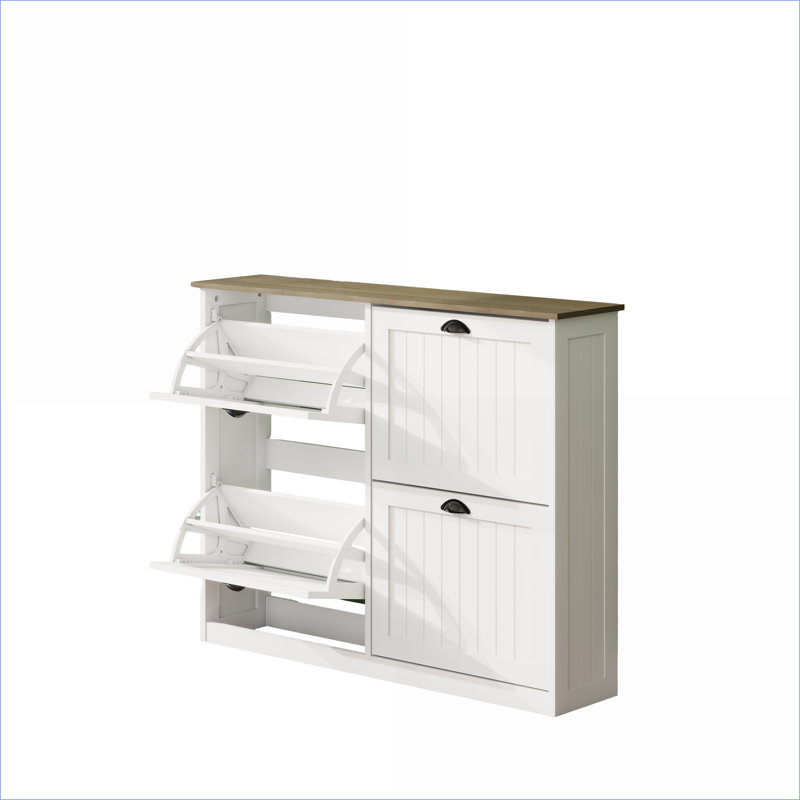 Cabinets | Slim Freestanding Shoe Storage Cabinet, 4 Flip Drawers, Adjustable Shelf, Modern Snow White E1 MDF for Foyer | Modern | Entryway