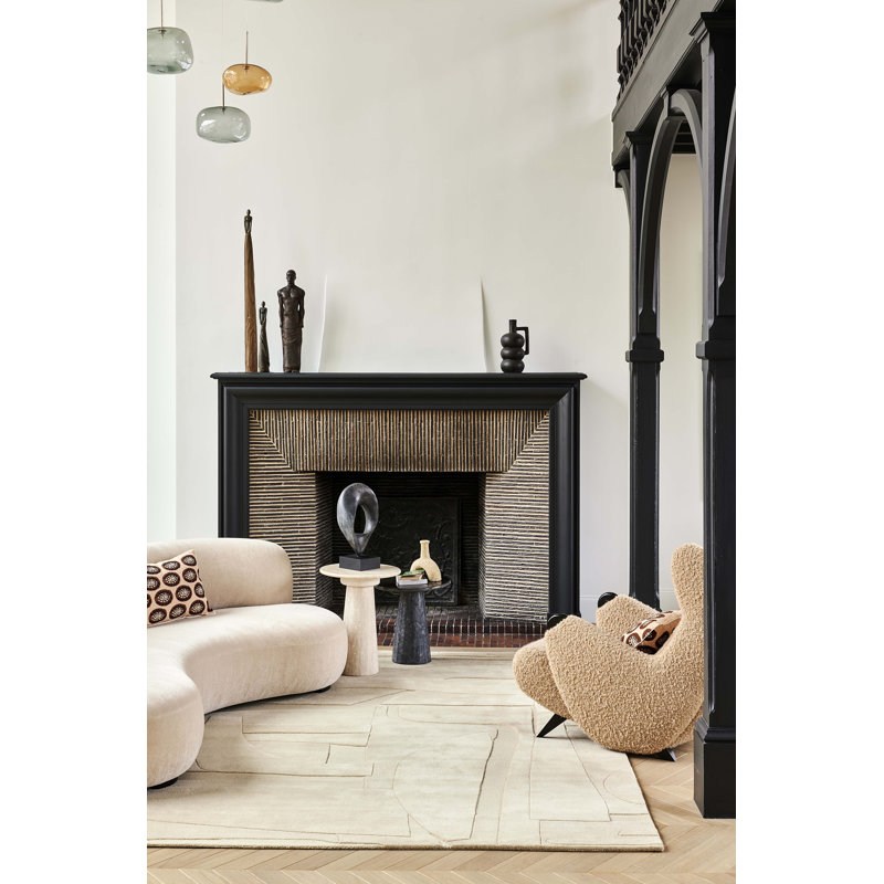 Collage Hand Tufted Wool Abstract Area Rug in Beige, Rectangle 6'7" x 9'10"