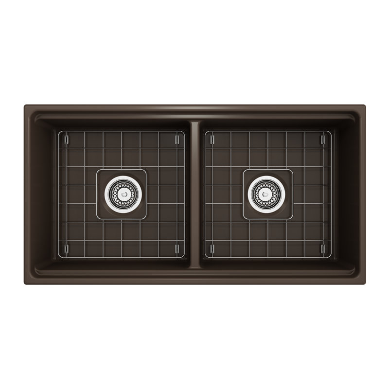 Contempo 36'' L Double Basin Kitchen Sink, Matte Brown