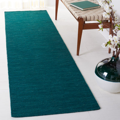 Kilim Hand Loomed Wool/Cotton Rug in Dark Green