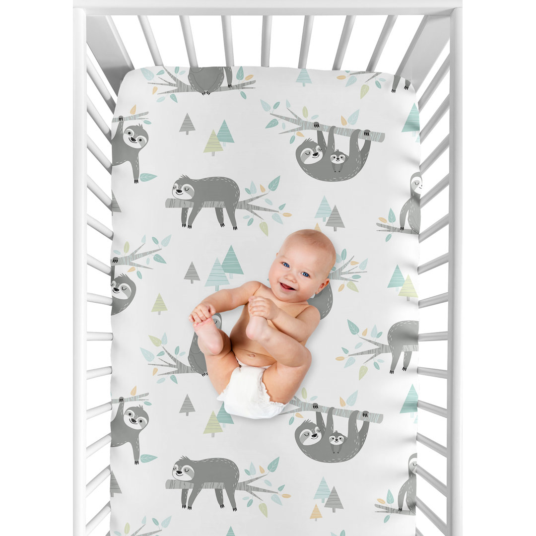 Aqua and Grey Sloth Collection Sloth Fitted Crib Sheet Sweet Jojo Designs