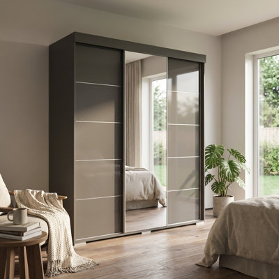 Aria 71" 3D Grey Wardrobe with Mirror
