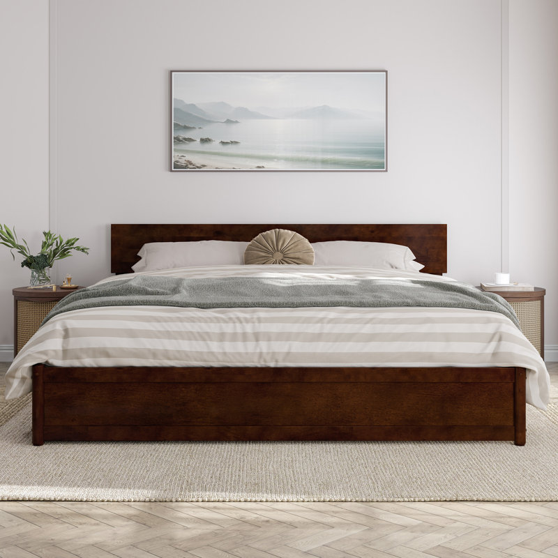 Lamecia Platform Bed with Panel Footboard and Storage Drawers, Walnut, King