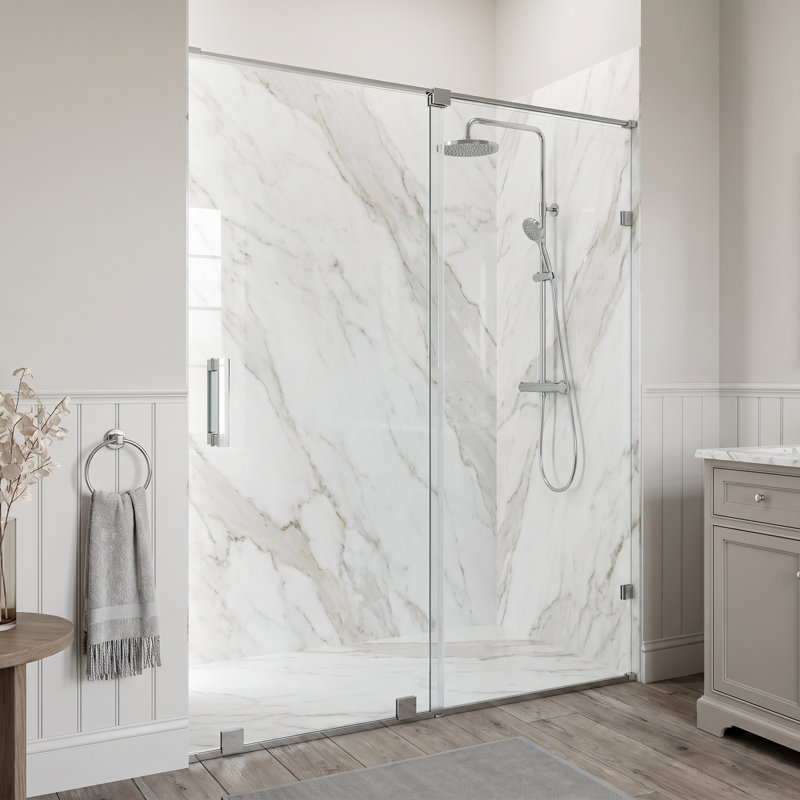 Ryland 58-60" W x 73" H Sliding Frameless Shower Door with 3/8" Clear Glass, Chrome