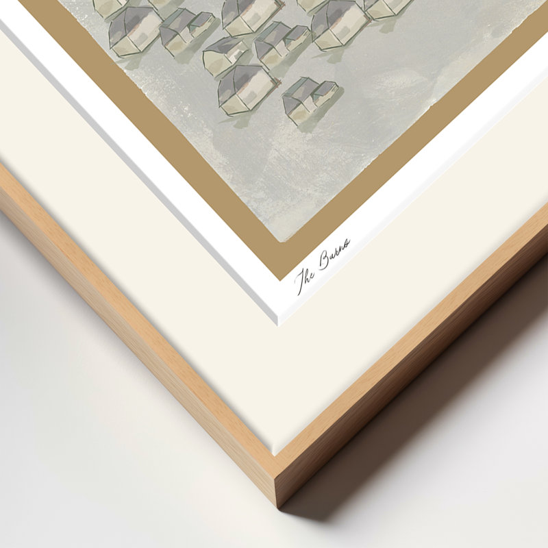 Mod-Ensemble The Barns par ChiChi - Reproduction d'art paysage minimaliste avec huttes | H 36 po x l 48 po | Cadre naturel