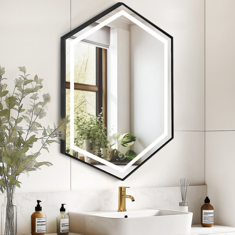 Briahna 24" W x 34" H LED Medicine Cabinet with Mirror, Matte Black