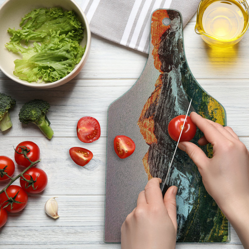 Ambesonne Ambesonne Colorful Tempered Glass Cutting Board America Mountain Peaks Multicolor