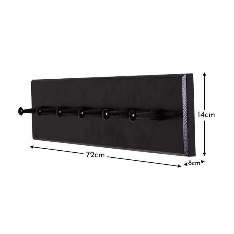 Hopley Solid Wood Wall 6 - Hook Wall Mounted Coat Rack, Black