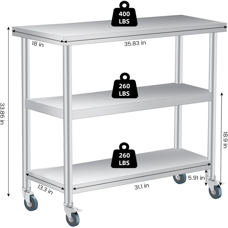 Stainless Steel Top Workbench Top, 86cm H x 91cm W x 45.8cm D