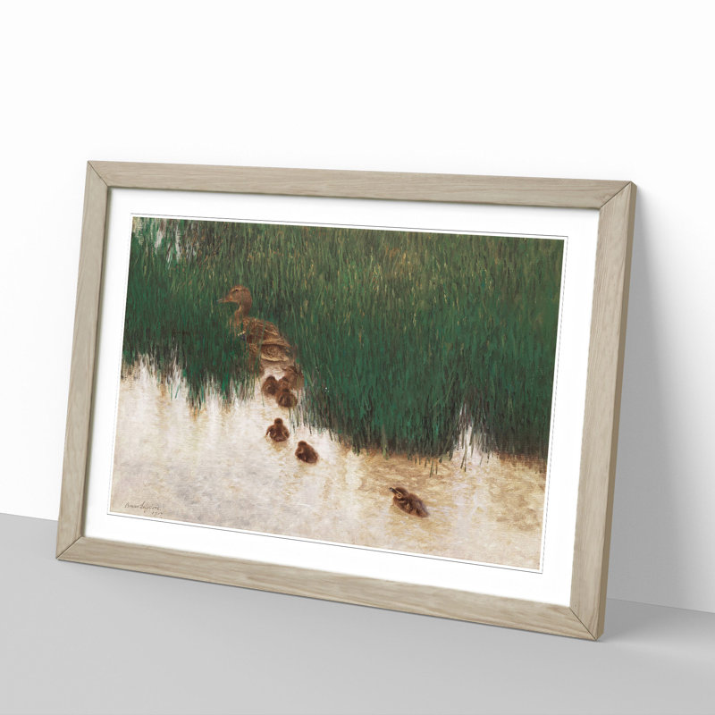 Duck Family by Bruno Liljefors - Picture Frame Painting, 36cm H x 48cm W x 2cm D, Oak Framed