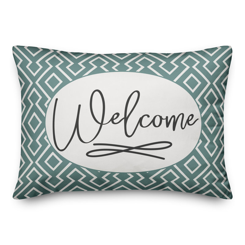 Geometric Outdoor Reversible Throw Pillow, Teal
