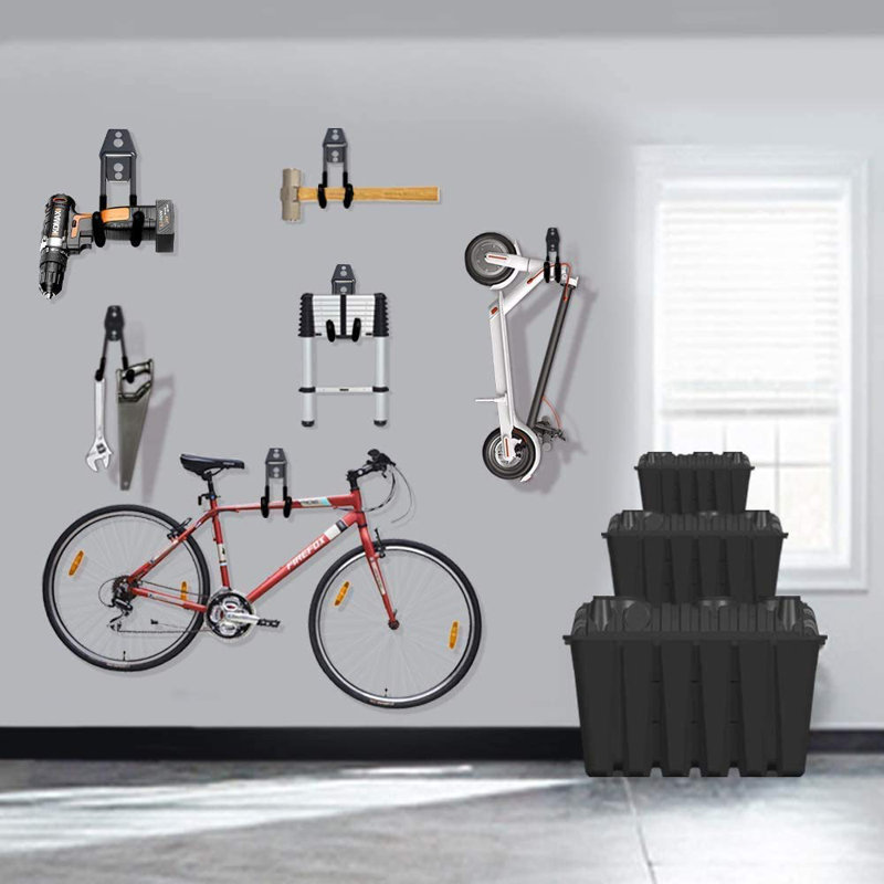 Garage Hooks, 12 Pack Wall Storage Hanger With 2 Extension Cord Straps, Black