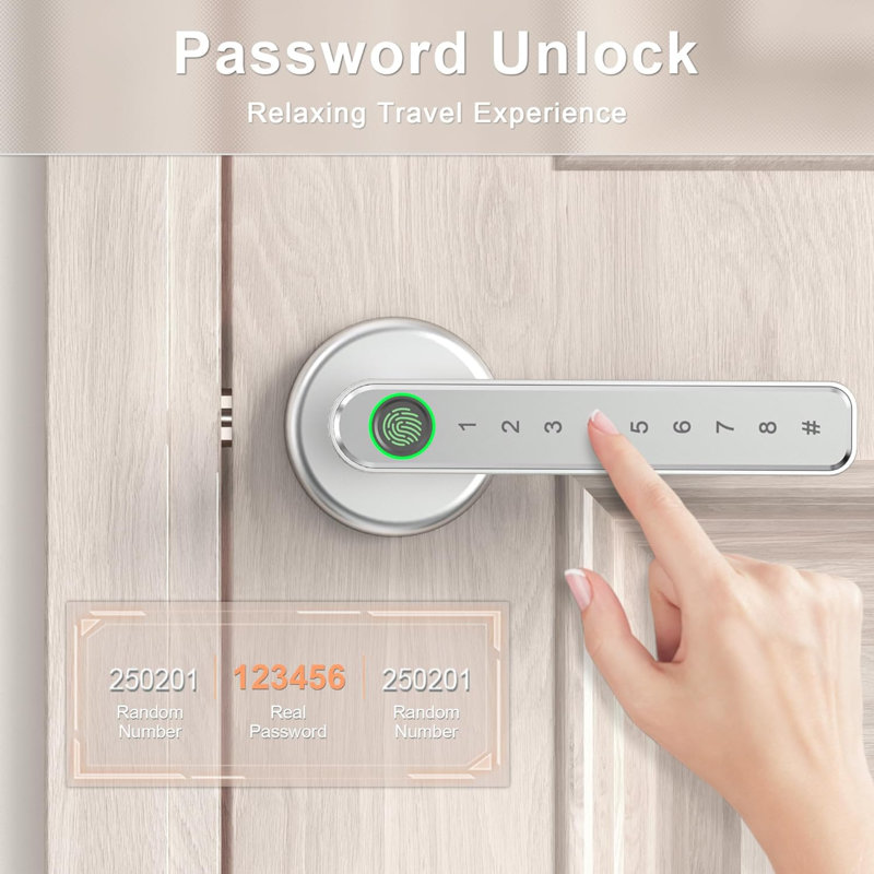 Silver Modern Fingerprint Keypad Door Lock with Handle