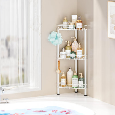 3-Tier Standing Shower Caddy Corner Organizer With 12 Hooks, Rustproof Stainless Steel Bathroom Storage Shelf With Adhesive Pads, Efficient Drainage Design For Shower And Bathroom